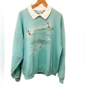 National Wildlife Federation Vintage Pullover Sweatshirt Knit Collar Grandma XL